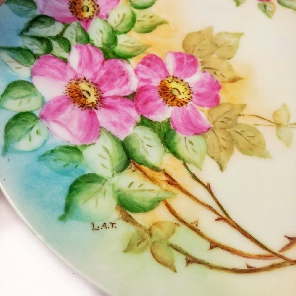 Antique Thomas Sevres Bavaria Hand Painted Signed Pink Dogwood Floral Plate